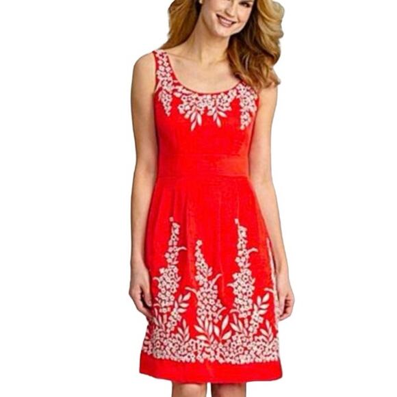 Antonio Melani Embroidered Floral Red Dress Knee Length Size 2 Bright Preppy - Picture 13 of 13